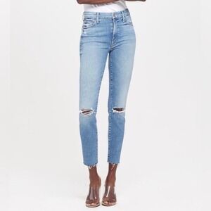 MOTHER High Waisted Looker Ankle Fray Jeans Shoot to Thrill Distressed Size 27